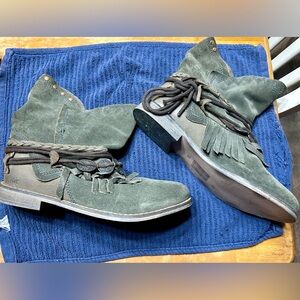 Gray Suede  Fringe Ankle Boots